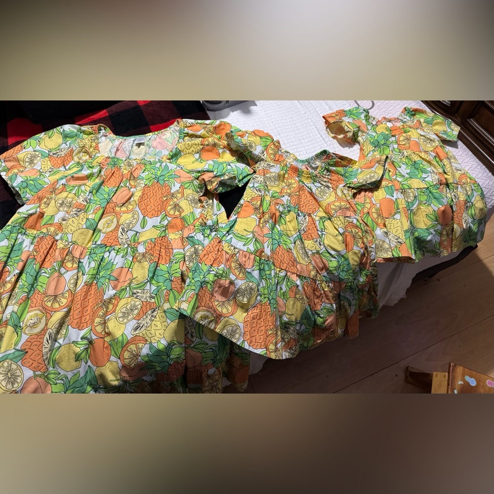 Mommy & me Tropical Fruit Print dresses